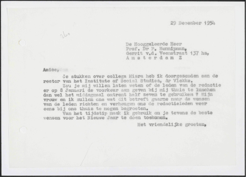Letter to P. Hennipman