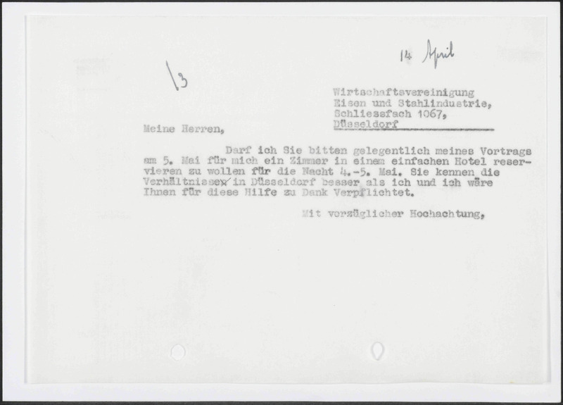 Letter to Wirtschaftsvereinigung Eisen- und Stahlindustrie