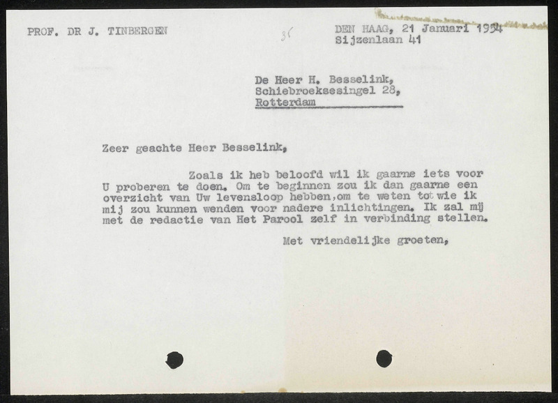 Letter to H. Besselink