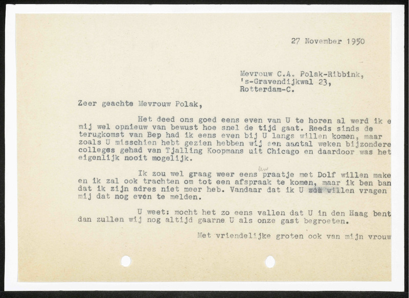 Letter to C.A. Polak-Ribbink