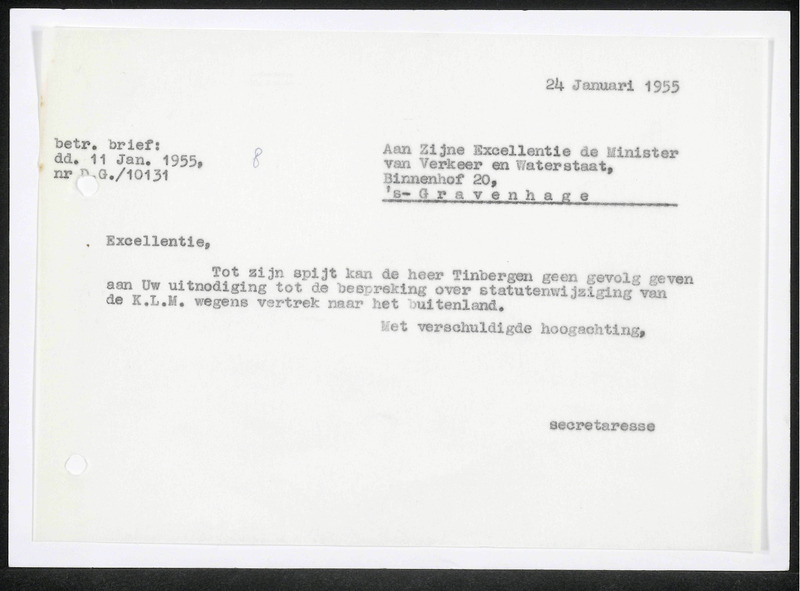 Letter to Ministerie van Verkeer en Waterstaat