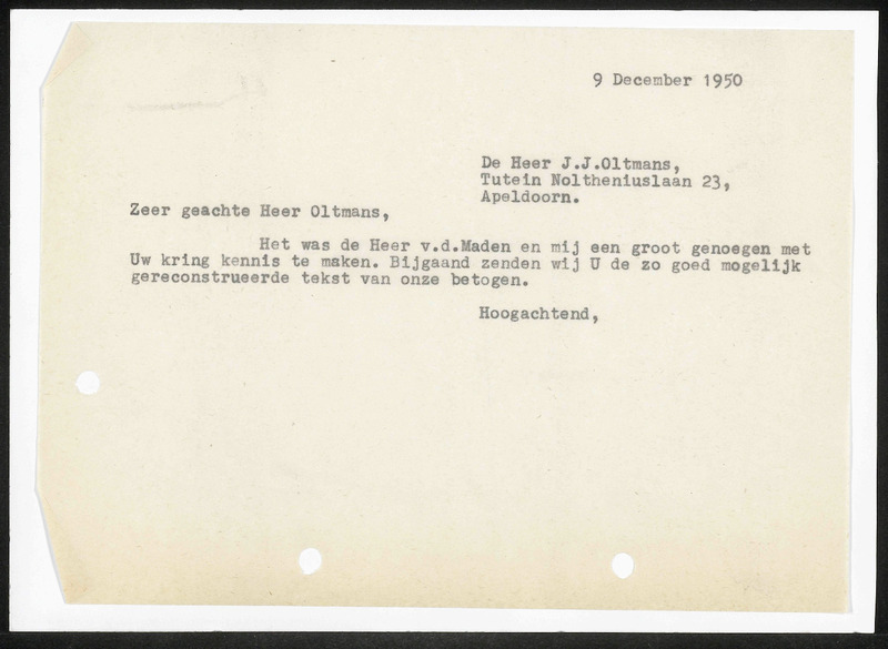 Letter to J.J. Oltmans