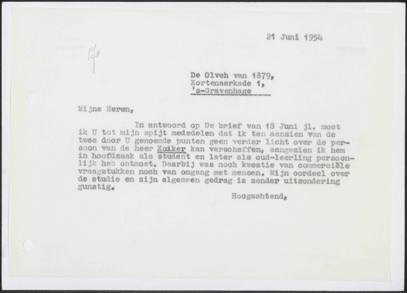 Letter to De Olveh van 1879