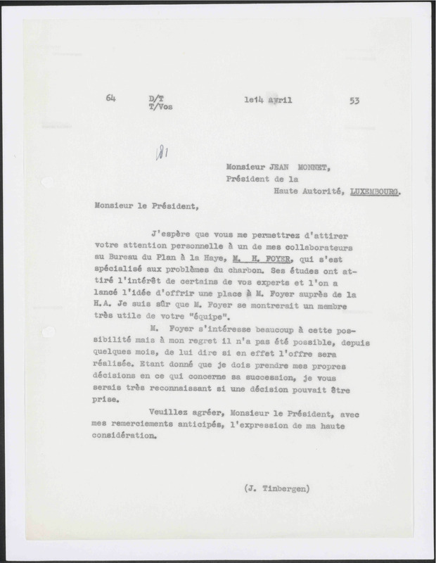 Letter to Jean Monnet