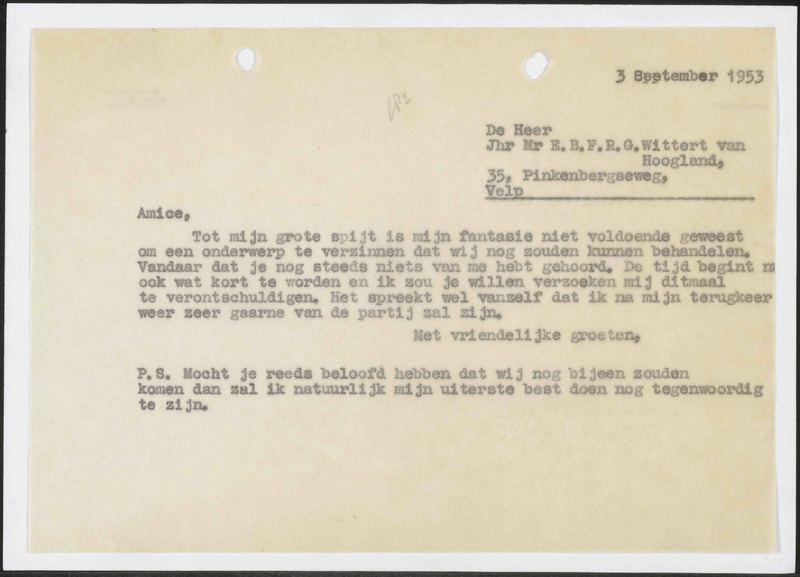Letter to E.B.F.R.G. Wittert van Hoogland