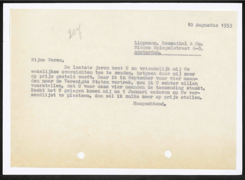 Letter to Lippmann, Rosenthal & Co.