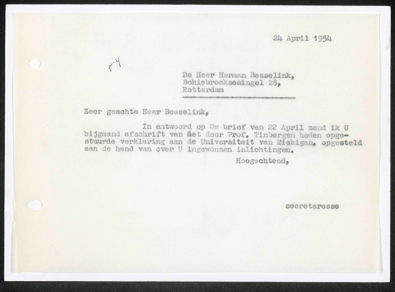 Letter to H. Besselink