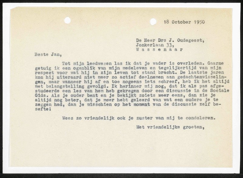 Letter to J. Oudegeest