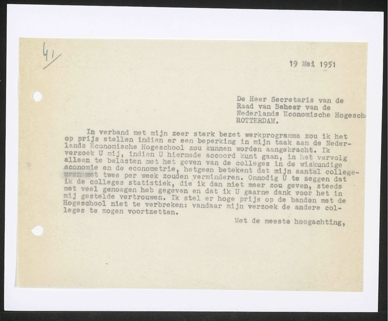 Letter to Nederlandse Economische Hogeschool, Rotterdam
