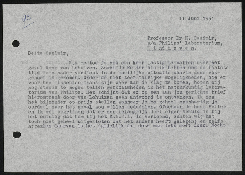 Letter to H.B.G. Casimir