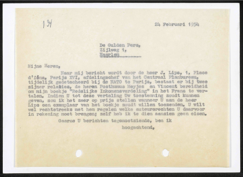 Letter to De Gulden Pers, uitgeversmaatschappij