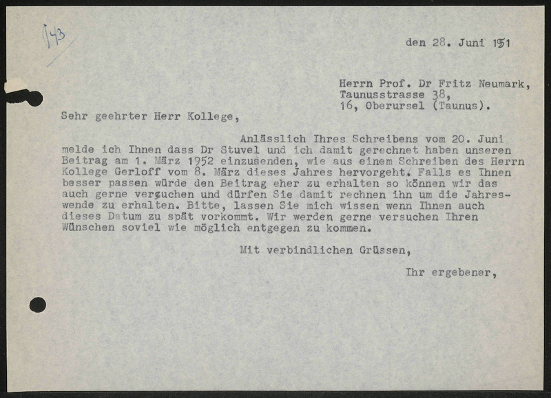 Letter to Fritz Neumark