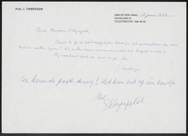 Letter to Kleijngeld