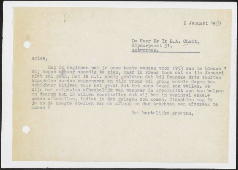 Letter to B.A. Chait