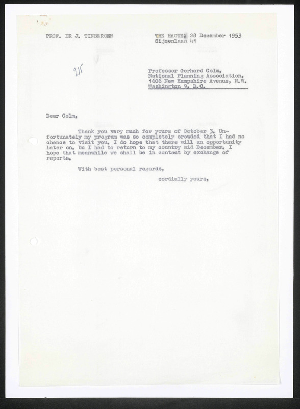 Letter to Gerhard Colm