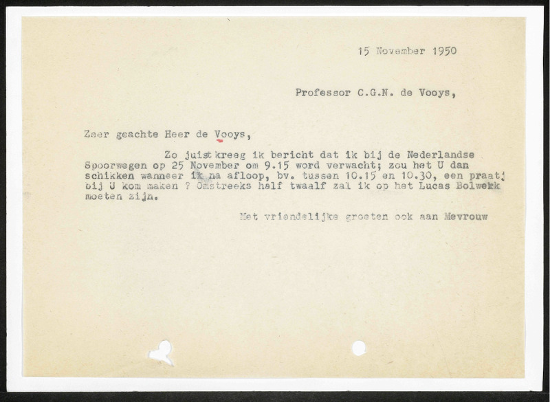 Letter to C.G.N. de Vooys