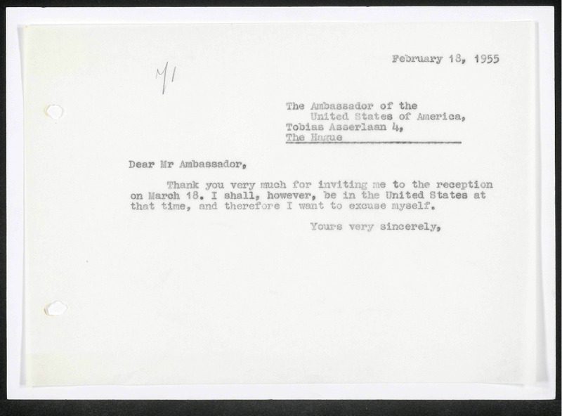 Letter to Embassy of the United States of America, Den Haag