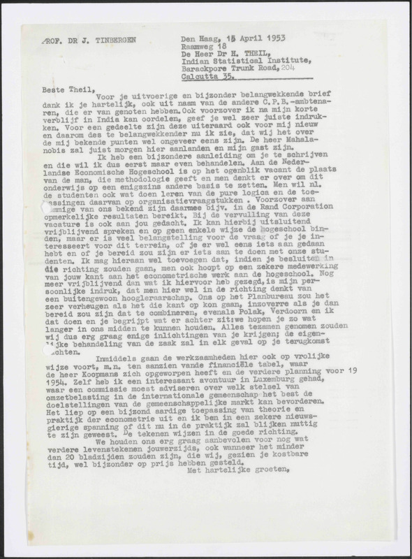 Letter to H. Theil
