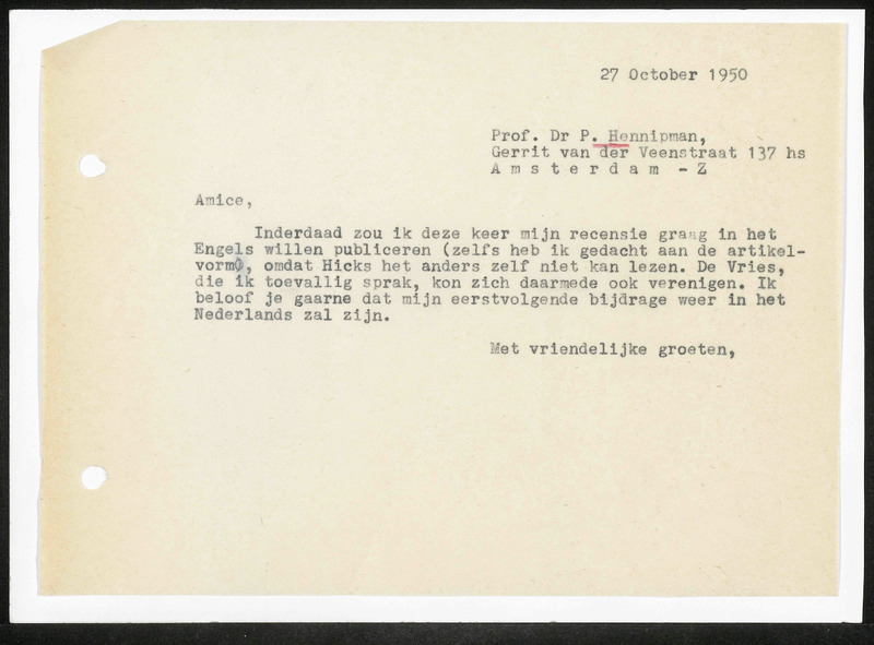 Letter to P. Hennipman