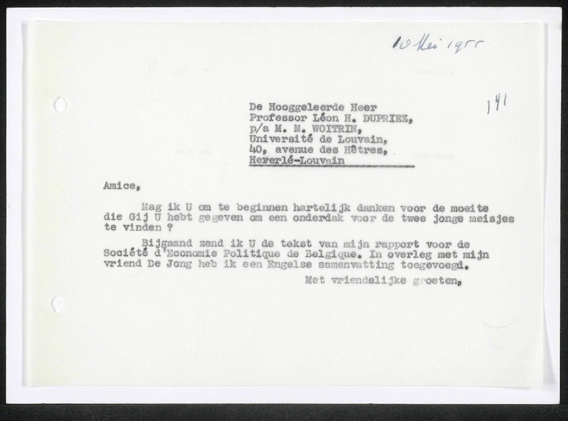 Letter to L.H. Dupriez