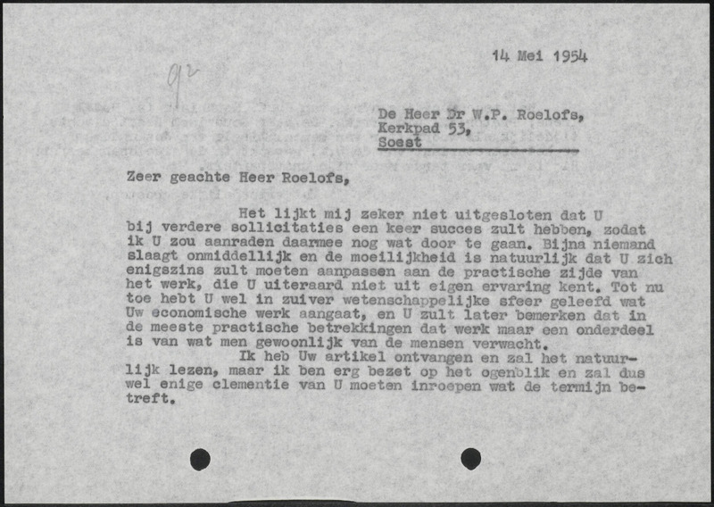 Letter to W.P. Roelofs