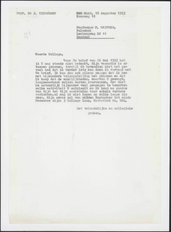 Letter to F. Weinreb