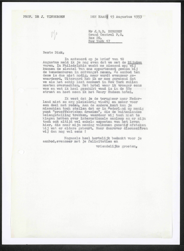 Letter to J.B.D. Derksen