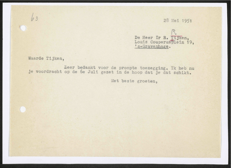 Letter to R. Tijken