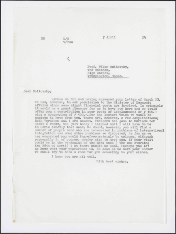 Letter to Tibor Scitovsky