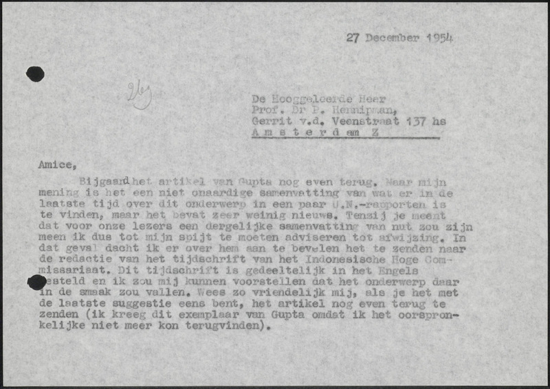 Letter to P. Hennipman