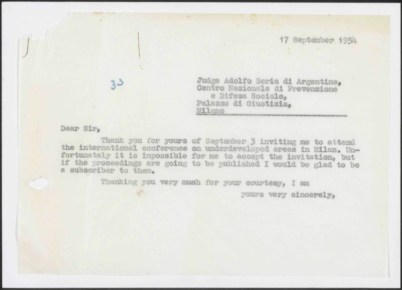 Letter to Adolfo Beria d'Argentine