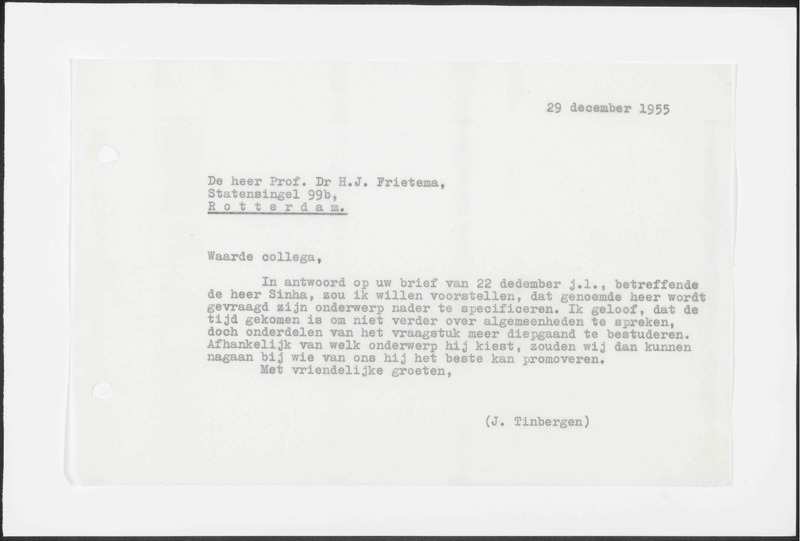 Letter to H.J. Frietema