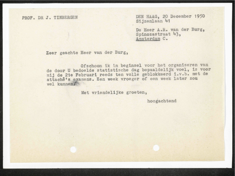 Letter to A.R. van der Burg