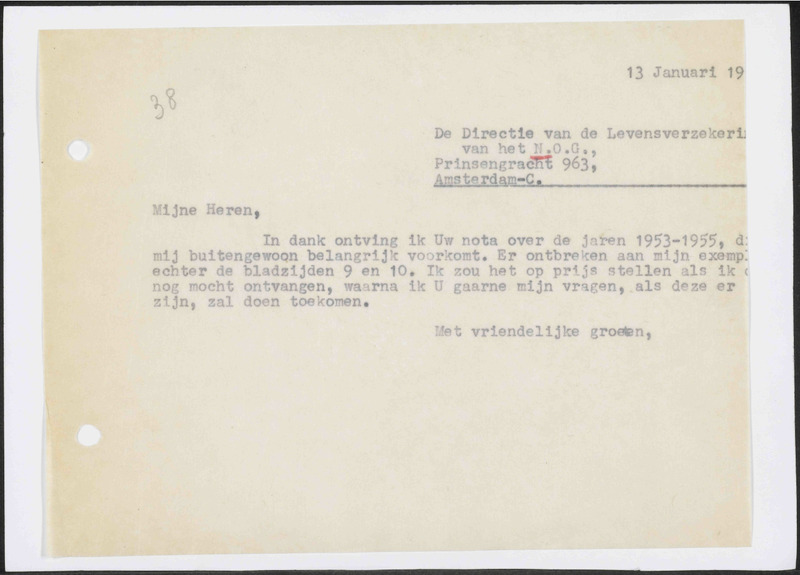 Letter to Levensverzekering-Maatschappij N.O.G.