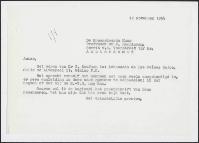 Letter to P. Hennipman