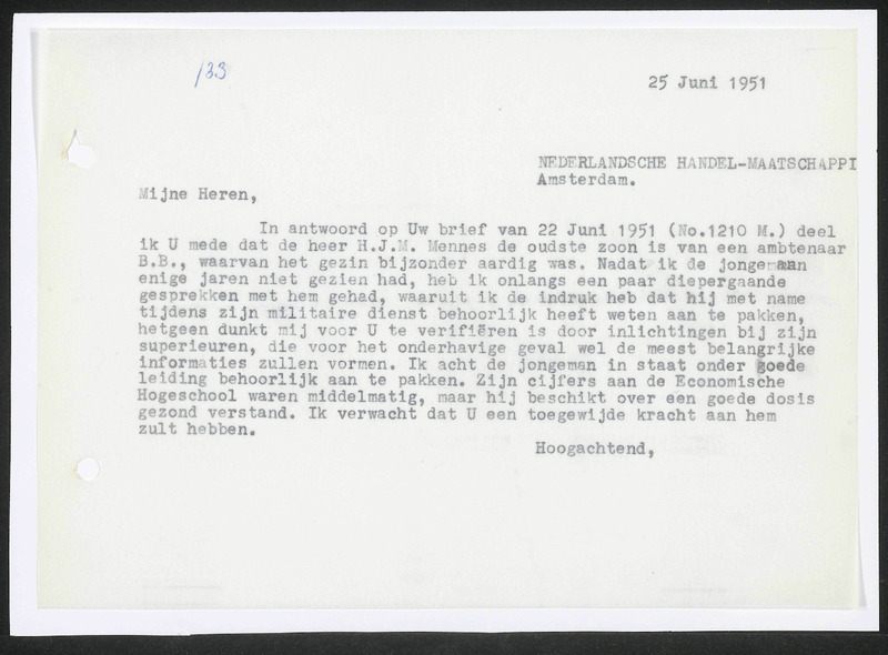 Letter to Nederlandsche Handel-Maatschappij, Amsterdam