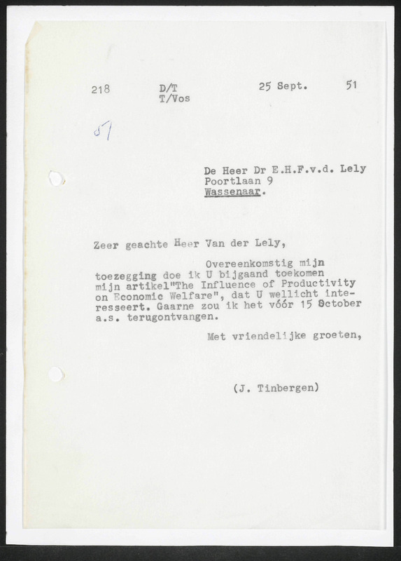 Letter to E.H.F. van der Lely