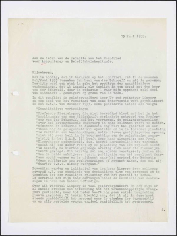 Letter to Maandblad voor Accountancy en Bedrijfshuishoudkunde