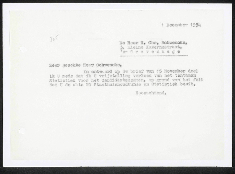 Letter to H.Chr. Schwencke