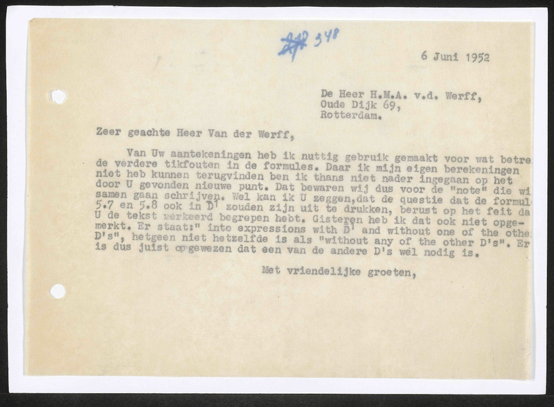 Letter to H.M.A. v.d. Werff