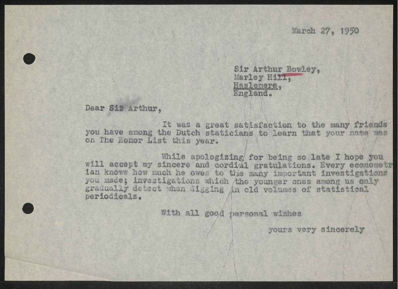 Letter to A.L. Bowley