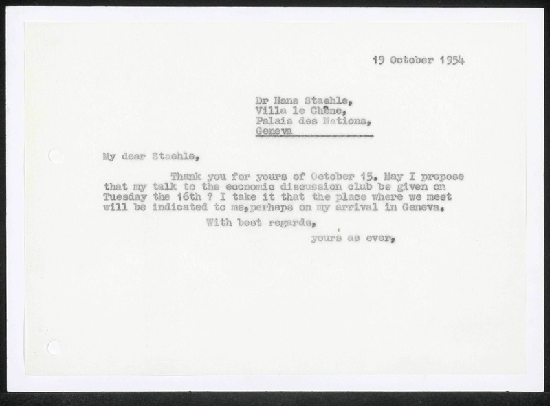 Letter to H. Staehle