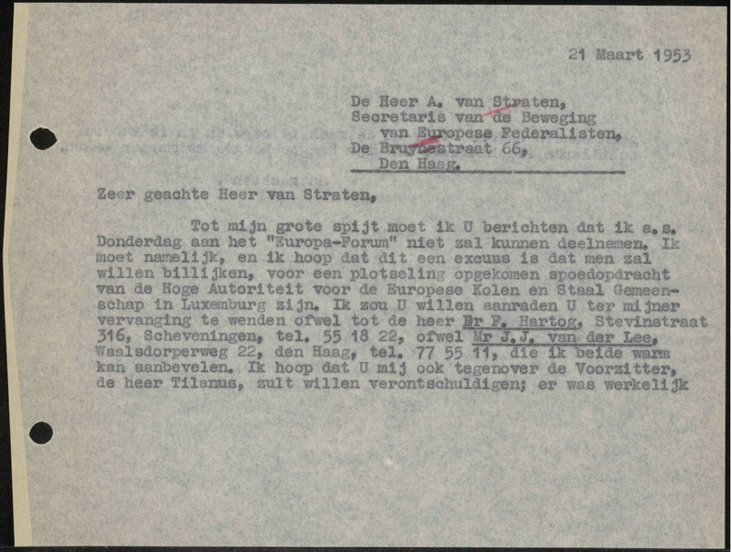 Letter to A. van Straten