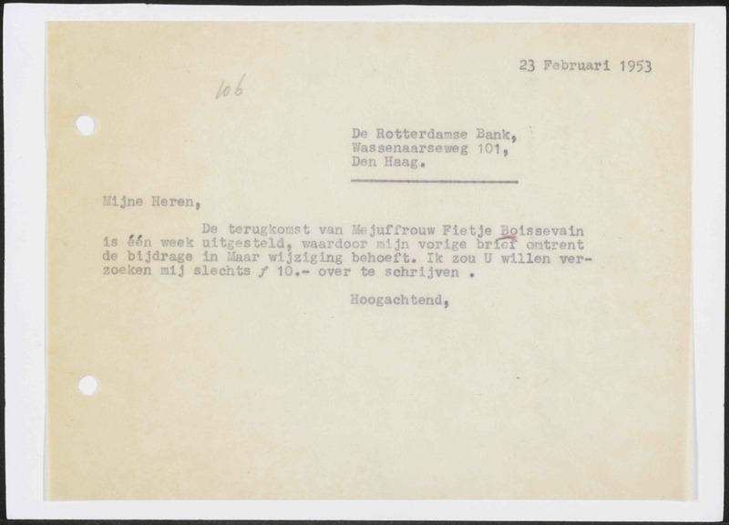 Letter to De Rotterdamsche Bank N.V.