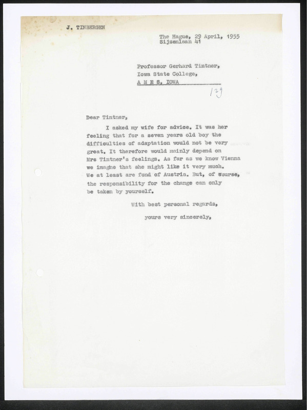 Letter to G. Tintner