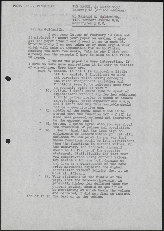 Letter to R.W. Goldsmith