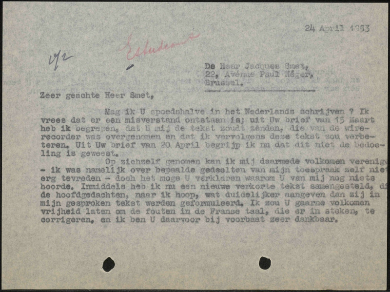 Letter to Jacques Smet