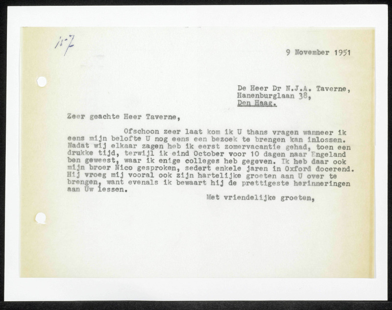 Letter to N.J.A. Taverne