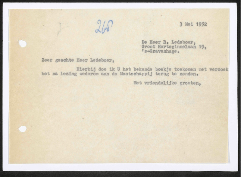 Letter to R. Ledeboer