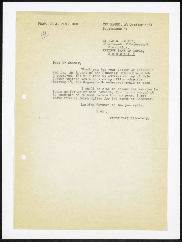Letter to N.S.R. Sastry